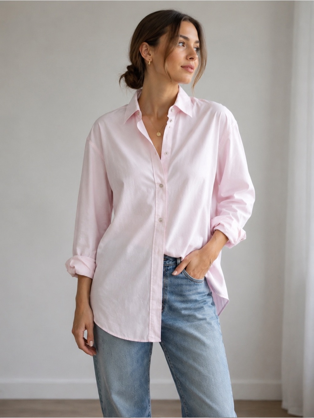 Mother Oxford Women’s Classic Button Up  Shirt in Light Pink Size 3